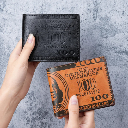 Portefeuille compact pour homme en cuir PU à la mode, best-seller Amazon, avec motif billet de 100 dollars, porte-monnaie pour homme