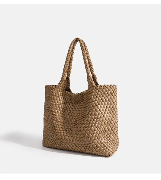 Woven Tote Bag For Women Soft Foldable Top-Handle Wristlet Bag Fashion Hobo Handbag Composite Bag with Coin Purse