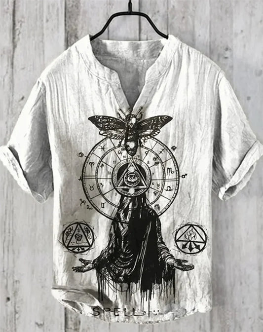 New Men's 3D Printed V Neck Short Sleeve Shirt Foreign Trade Casual Fashion Loose Linen Short Sleeve Shirt Top