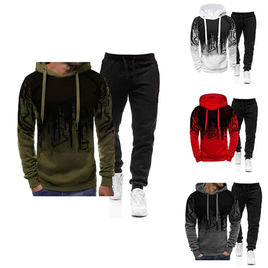 Spring Autumn Men's 2Pcs Suit Sweatshirt Splash Hoodies+Tracksuit Pants Casual Fitness Male New Sportwear Men Clothing
