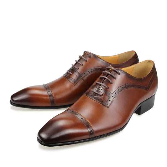 Premium Men's Genuine Leather Oxford Shoes|Luxury Brogue Dress Shoes for Weddings & Business|Comfortable Formal Lace-Up Shoes