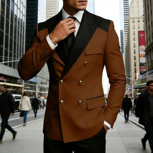 Men's Double Breasted Blazer Slim Fit Contrast Color Suit Jacket Business Casual Formal Wear for Wedding Prom Party Sport Coats