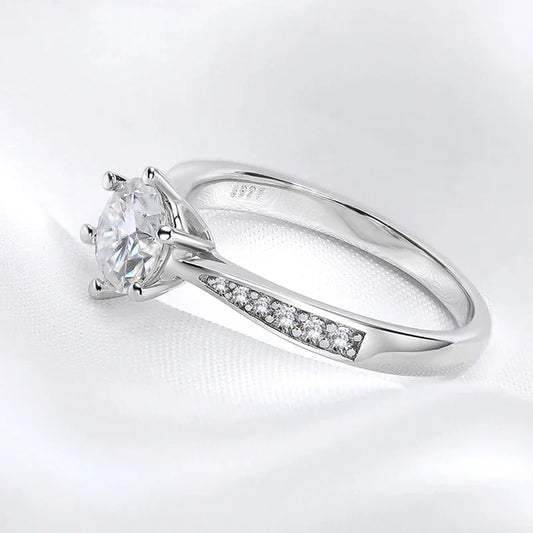 Real 0.3-3CT Moissanite Wedding Ring for Women Sterling Silver Round Brilliant Diamond Solitaire Engagement Rings Gift