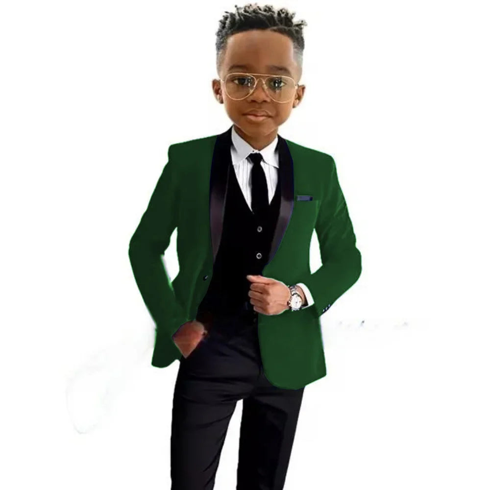 Christmas Boys Red Velvet Suits 3 Pieces Party Wear Formal Shawl Lapel Kids Suit Set Wedding Tuxedo Children's Stylish Tuxedo