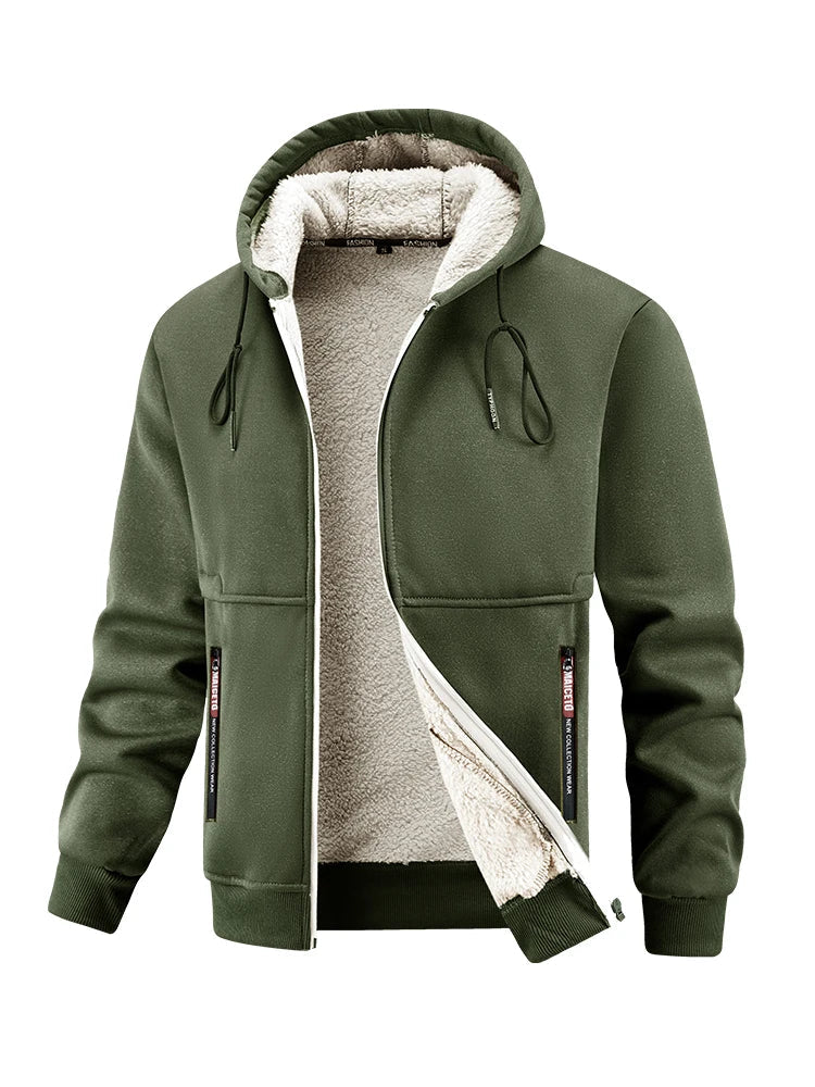 European Winter New Lamb Fleece Thick Coat Men's Outdoor Sports and Leisure Thick Hooded Jacket Top