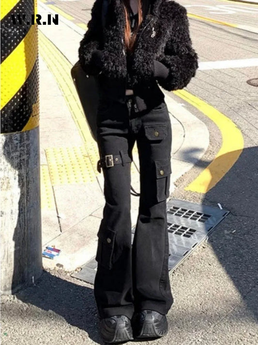 Aesthetic Dark Style Street Y2K Slim Fit Jeans Women's Vintage Sheath Gothic Pants High Waisted Hotsweet Black Denim Trouser