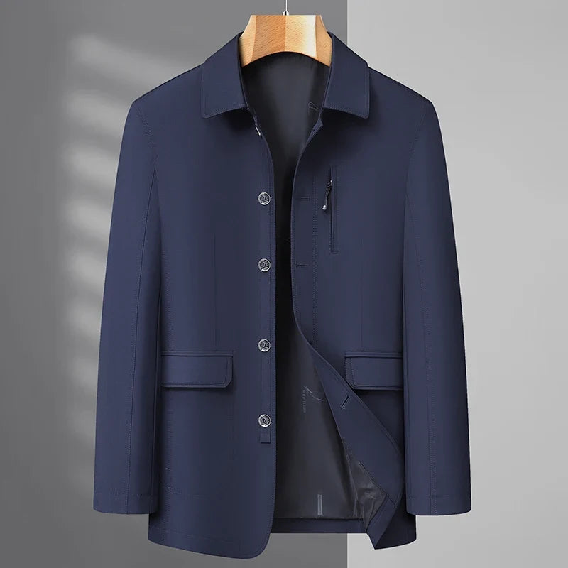 Men's Turn-down Collar Button Jacket Business Casual Outerwear for Male