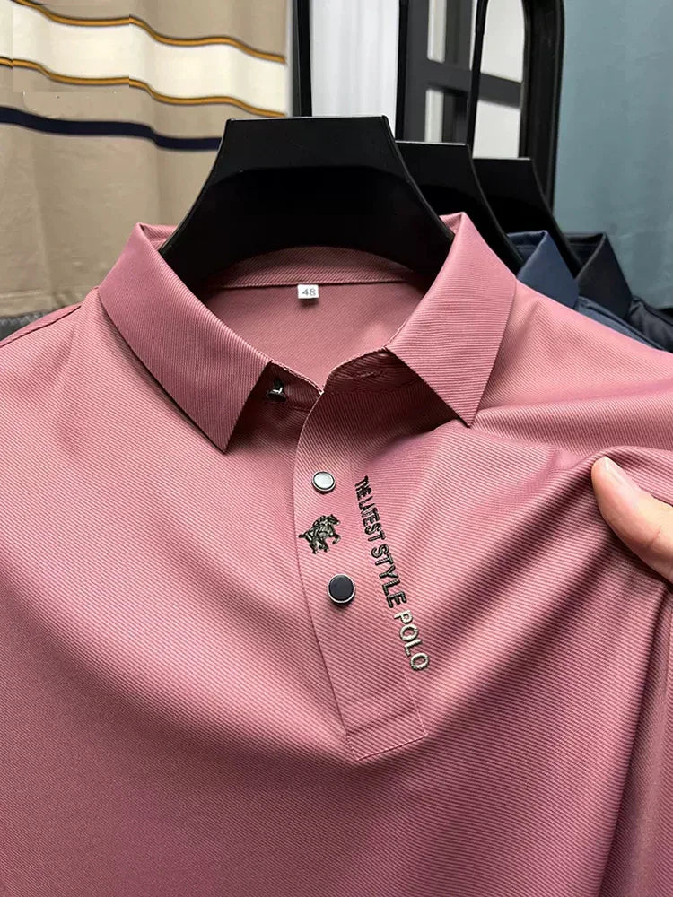 High-End Spring Summer Business High Quality Short Sleeve Polo Shirt Long sleeved New Men Fashion Casual No Trace Printing