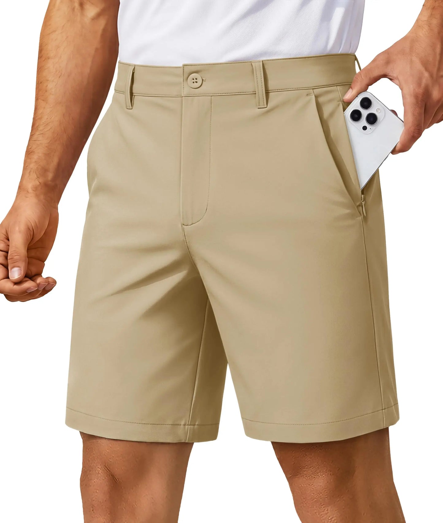 Men’s 7” Golf Shorts Lightweight Stretch Quick Dry Wrinkle Resistant Hidden Zipper Ball Pocket Travel Shorts Versatile