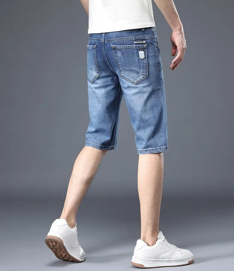 Men Clothes 2024 Men's Shorts Knee Length Breeches Hot Capris Male Denim Shorts Men Stretch Shorts Jeans Bermuda Black Grey Blue