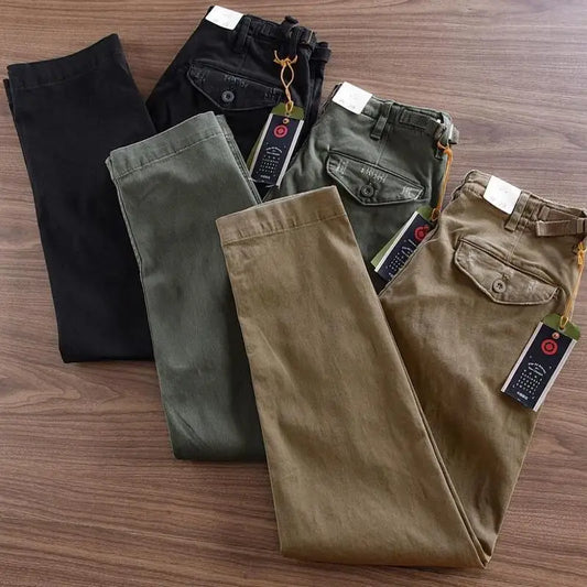 Heavy Tooling Straight-leg Pants Men's Korean Ami Kaji Pure Cotton Men's Long Pants Old Worn Hole Casual Pants Cotton Mens Jeans