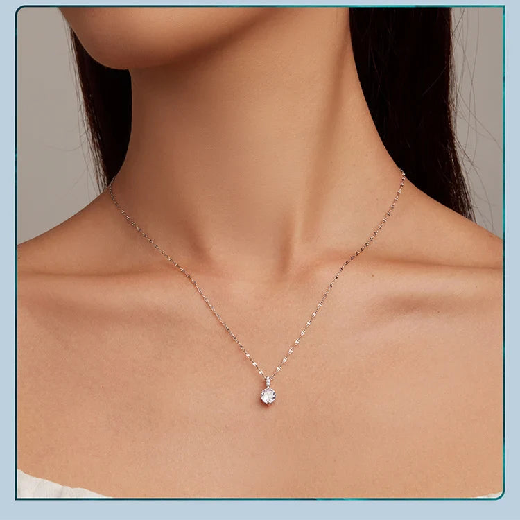 925 Sterling Silver Simple Clear Zircon Pendant Necklace for Women Wedding Engagement Anniversary Fine Jewelry BSN273