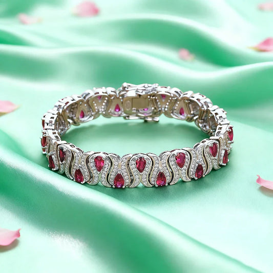 Bracelet avec pierres précieuses cultivées émeraude/rubis 3*5mm pour femmes, en argent S925, motif tulipe, bijou de luxe scintillant, cadeau de fête