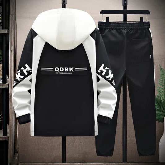 Spring Autumn Casual Men Sets Jacket + Pants Two Pieces Fashion Korean Trend Hooded Baseball Uniform Suit Man Outfit