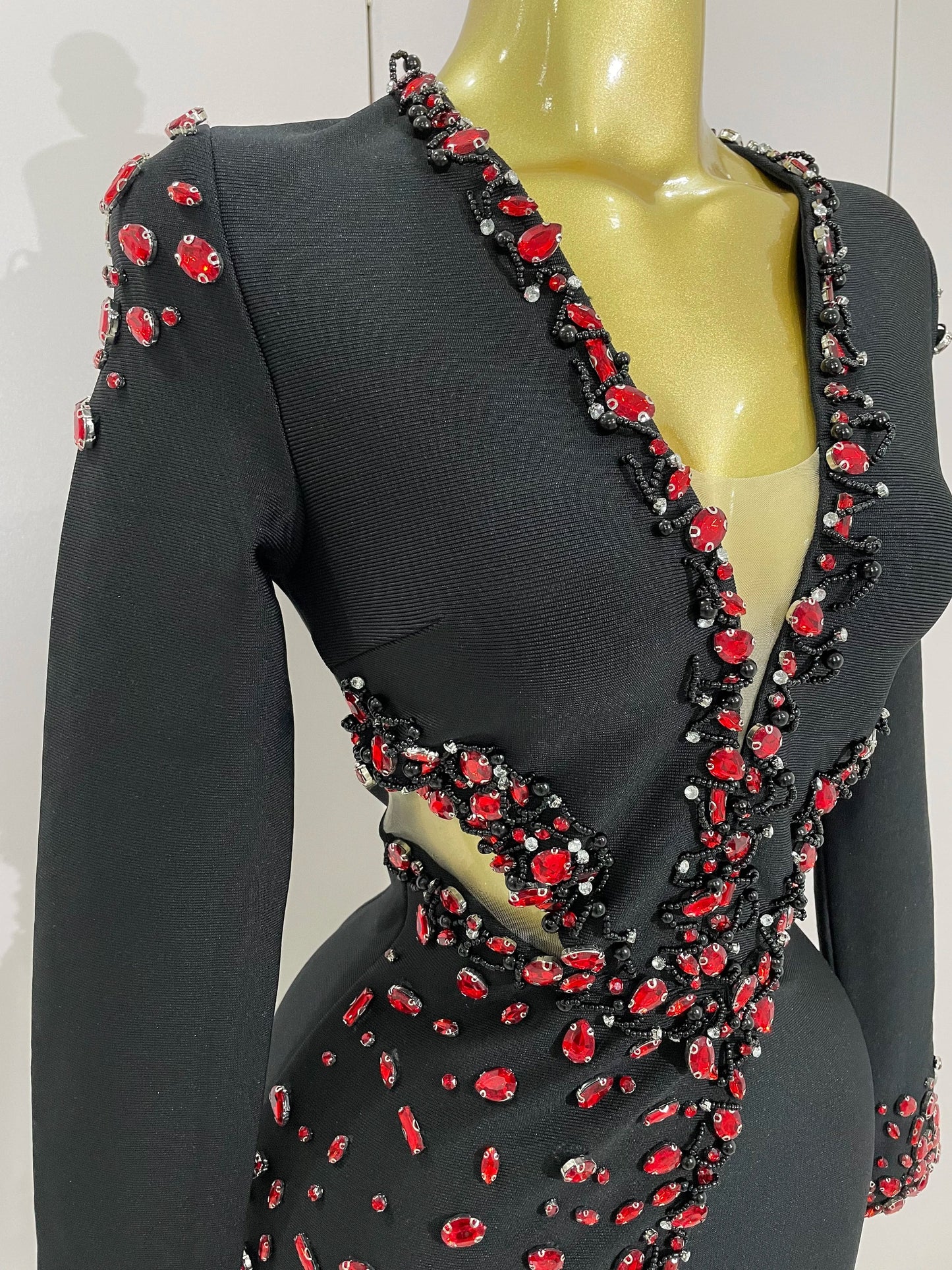 Women Celebrity Sexy Long Sleeve V Neck Rhinestone Black Bandage Dress 2025 Elegant Evening Club Luxury Birthday Party Dresses