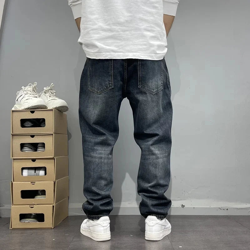 Patchwork Straight Leg Jeans Plus Size Multi Pocket Japanese Streetwear High Quality Trendy Skater Fit Denim Trousers 2025 New
