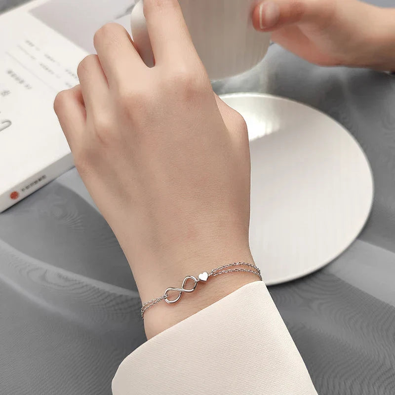 Sterling Silver 925 Clasp Lobster Chain Bracelet For Women Infinite Love Simple Silver Fine Jewelry Female Gift Pulsera