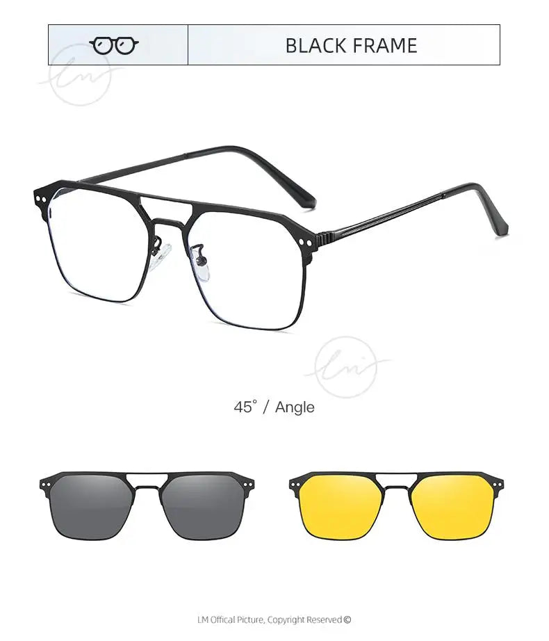 2025 New 3 In 1 Magnetic Multifunctional Men's Glasses Polarized Day Night Vision Clip Eyeglasses Blue Light Blocking Glasses