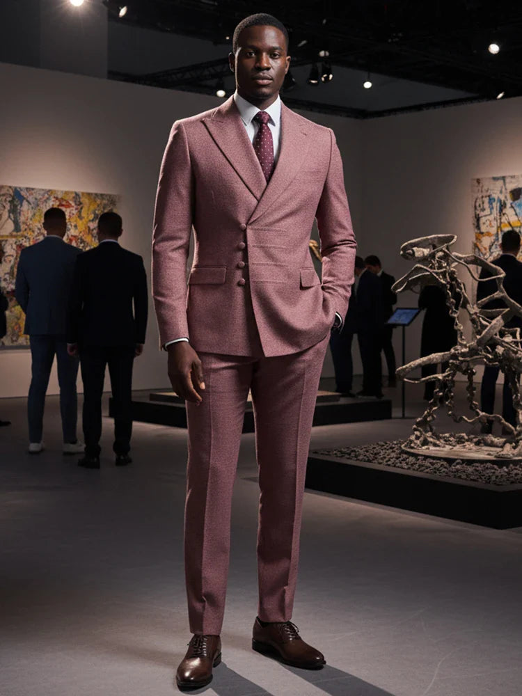 Elegant Men's Suits for Wedding Slim Fit Double Breasted Multiple Buttons Casual Business Two-Piece Dress Party Outfit