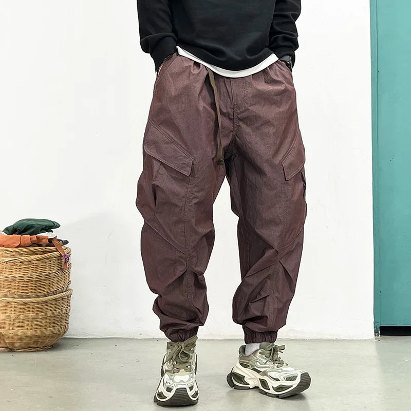 Korean Techwear Cargo Pants Men Spring Summer Quick Dry Lightweight Streetwear Casual Loose Fit Tapered Joggers Hip Hop Trendy