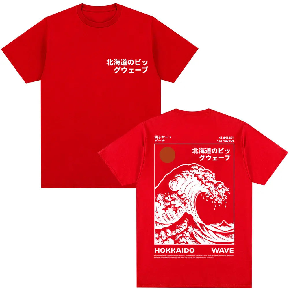 Japanese Style Hokkaido Wave Graphic T-shirts Men Women Harajuku Fashion Vintage T Shirts Oversized Cotton Popular T-Shirt Gifts