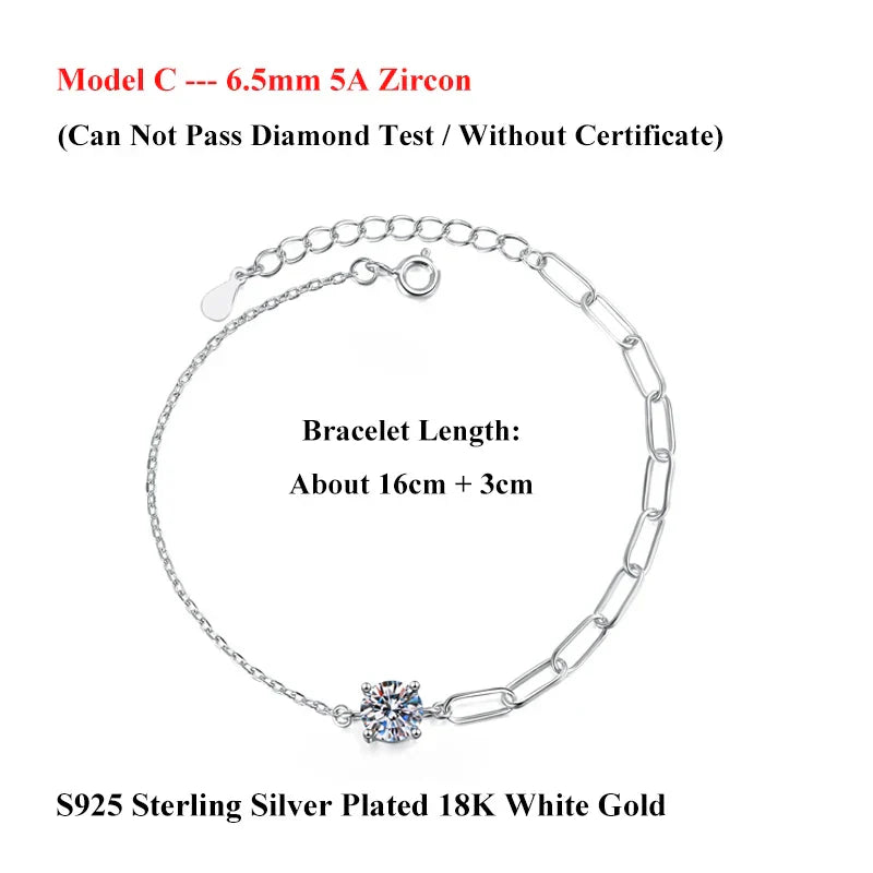 Dainty Full 2/2.5/3mm D Color Moissanite Diamond Link Bracelet for Woman 925 Silver Plated 18k Adjustable Chain Bracelets