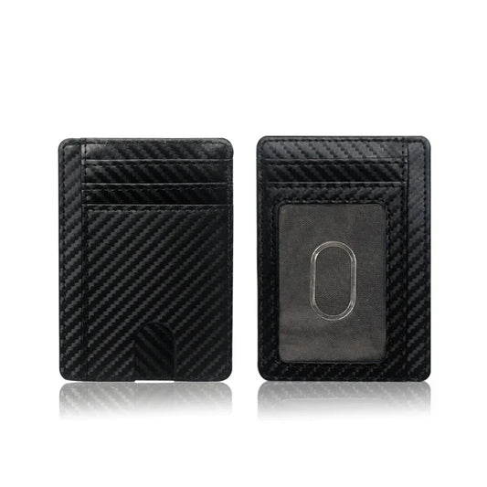 Portefeuille fin anti-RFID en fibre de carbone, porte-cartes de crédit en cuir PU, portefeuilles minimalistes intelligents pour hommes Billetera Hombre