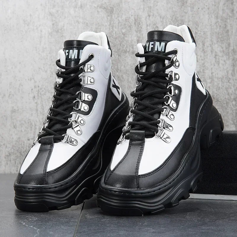 White High Top Board Boots for Men Thick Soled Men Boots with Elevated Height Inside Outdoor Casual Versatile High-top Shoes
