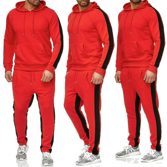 Casual autumn and winter long-sleeved men's 2-piece sports suit color block striped breathable sports suit