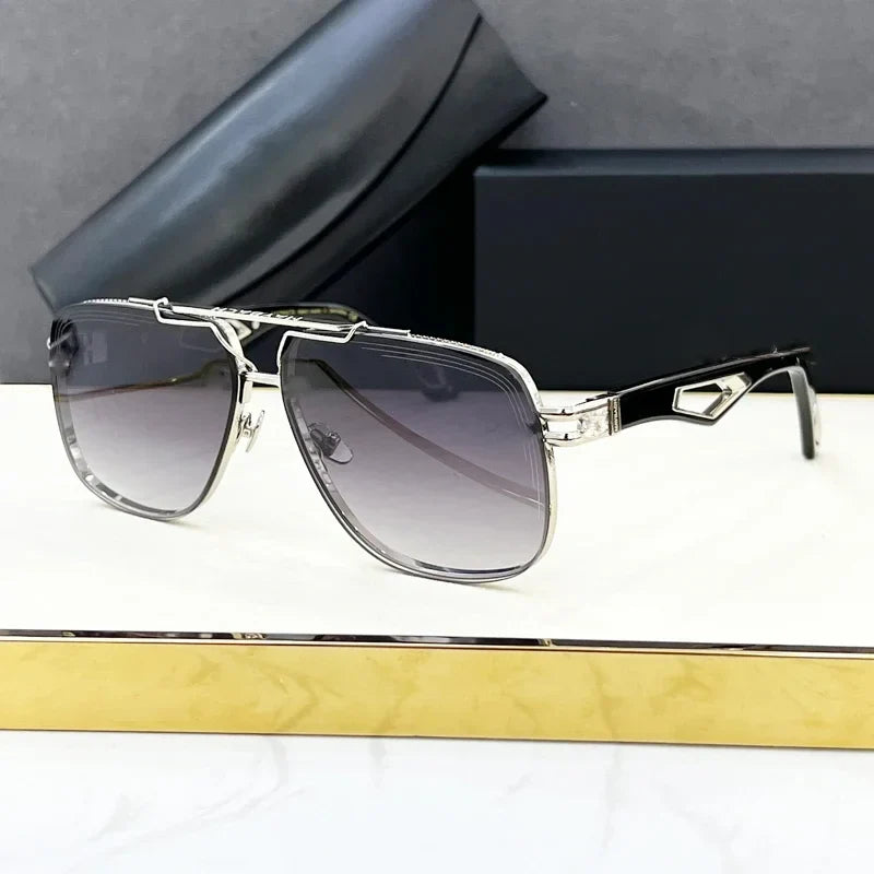 Luxury Me's Sunglasses Large Square Women Alloy Acetate Double Bridges Handmade in Germany High Quality Gafas UV400 THE KING II