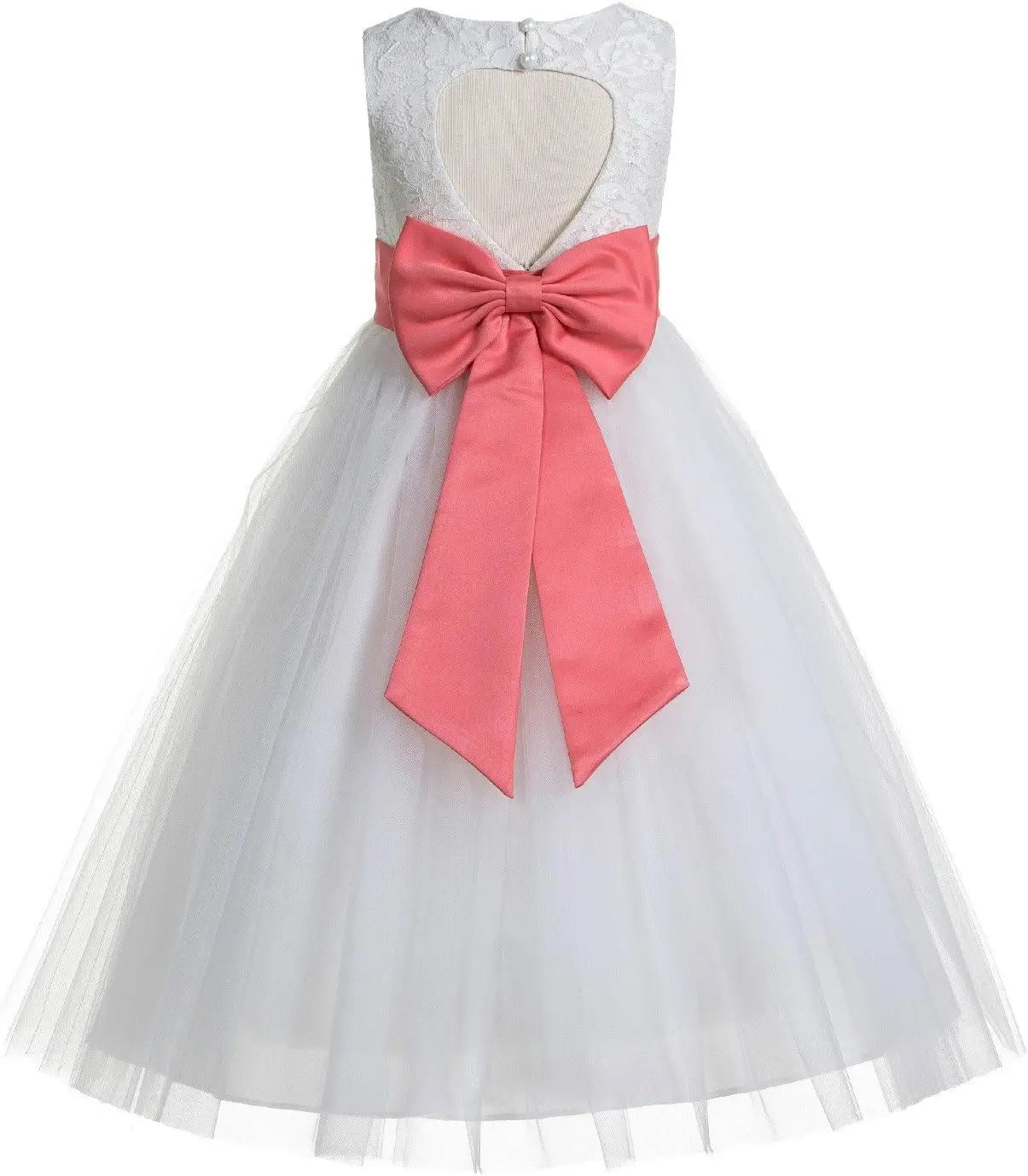 Ivory Floral Lace Heart Cutout Dress for Girls Junior Bridesmaid Pageant Gown Elegant Flower Girl Pageant Dresses