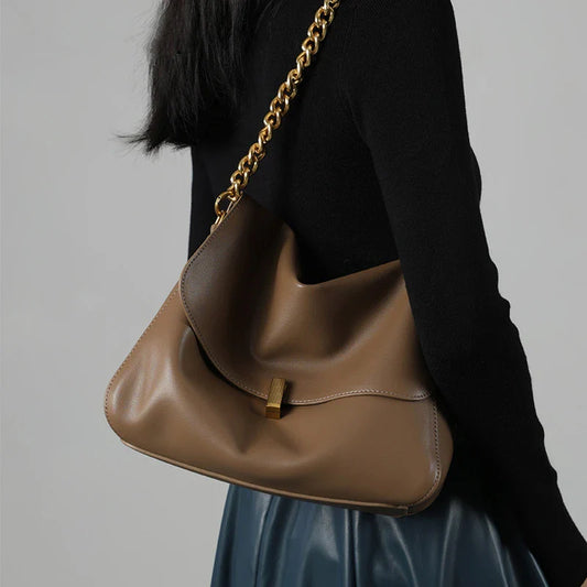 Genuine Leather Large Chain Shoulder For Women 2026 Luxury Designer Office Messenger Bags Satchel Cow Ladies Handbags