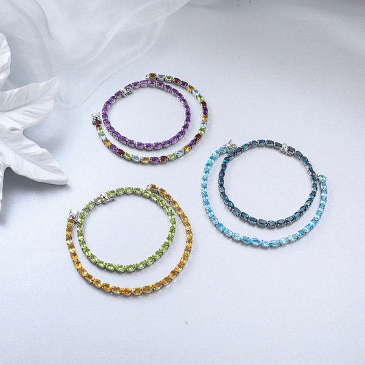 Bracelets de cheville pour femmes en argent sterling 925 pur, 100 % véritables pierres précieuses, topaze naturelle, péridot, améthyste, bijoux fins