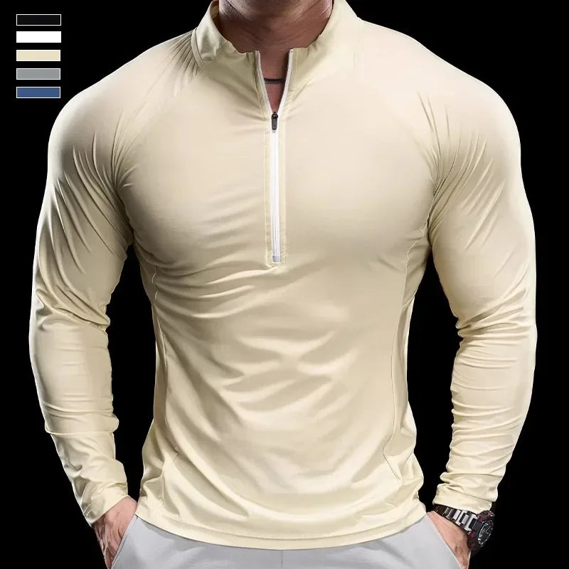 2024 New Men Sports T-shirt Gym Fitness Tops Running Training Clothes Autumn Round Neck Quick-drying Breathable Long Sleeves