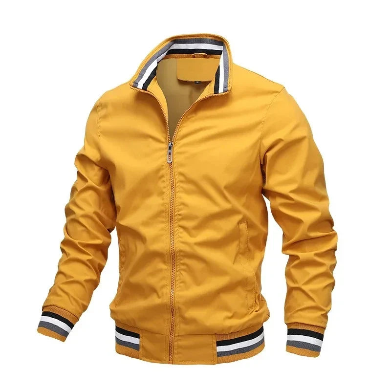 Autumn and winter men's standing collar casual zipper business jacket outdoor sports jacket waterproof and windproof solid color