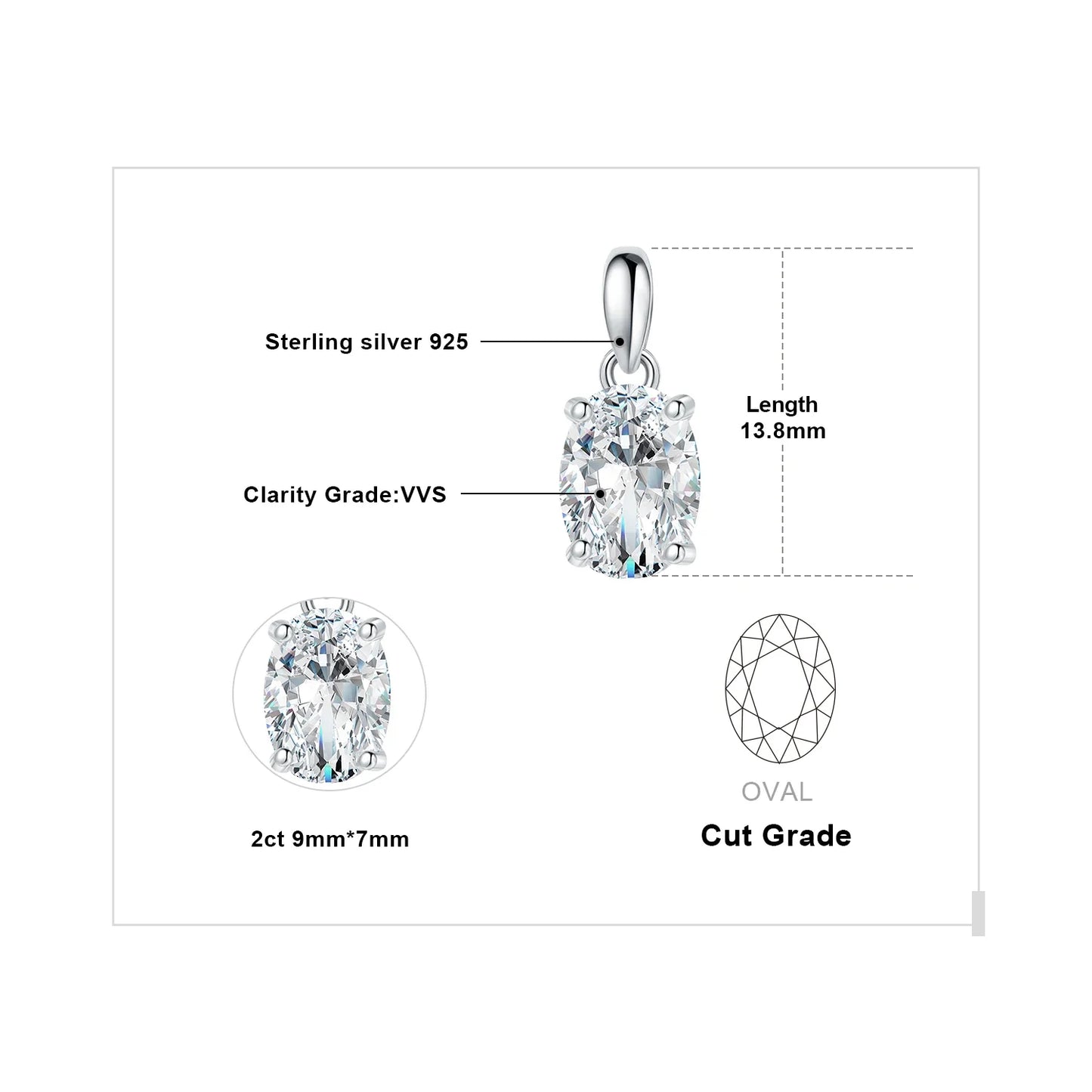 Moissanite D Color 1ct 2ct Oval S925 Sterling Silver Pendant Necklace for Woman No Chain Yellow Rose Gold Plated