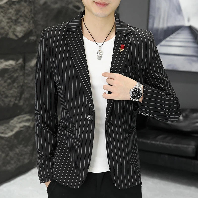 New Men's Fashion Business Gentleman Stripe Outdoor British Style Trend Wedding Banquet Luxe Outdoor Casual Blazer