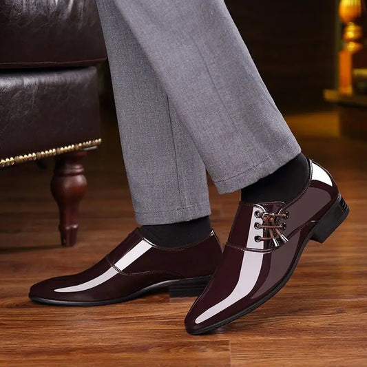 Men's Formal Shoes Patent Leather Pointed Toe Social Shoe Male Bright Upper Spring Autumn 2025 Style High Quality Fashion 39 New