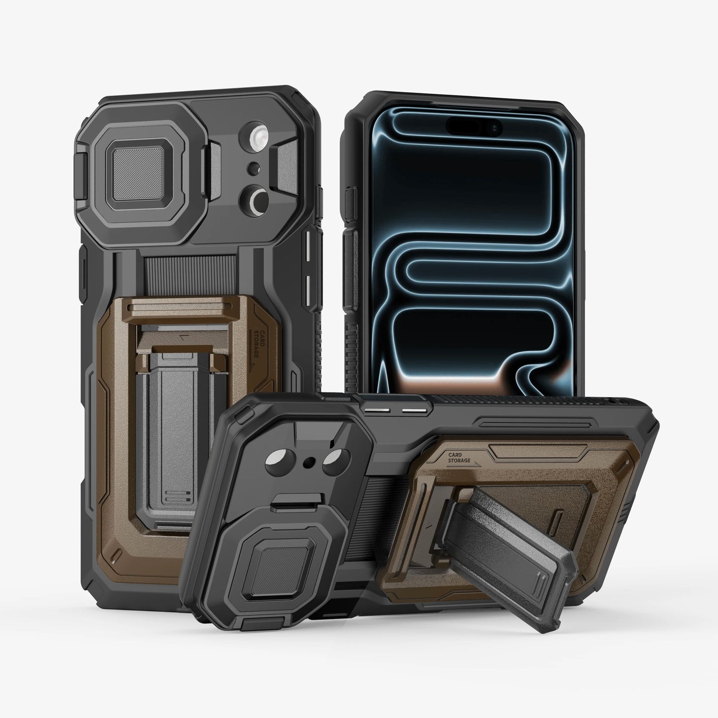 Case For iPhone 17 Pro Max Semi-Automatic Card Slot 3-4 Cards Kickstand Camera Lens Cover Wallet Heavy Duty Rugged Phone Case