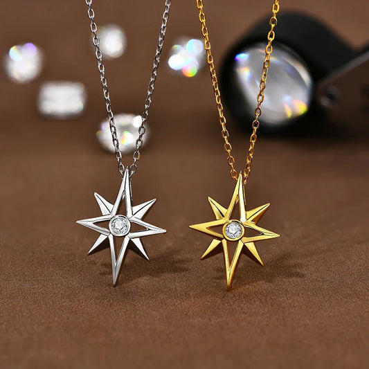 Star Moissanite Pendant Necklace for Women D Color Round Cut 3.0mm Lab Diamond S925 Silver 18K Gold Plated Fine Jewelry