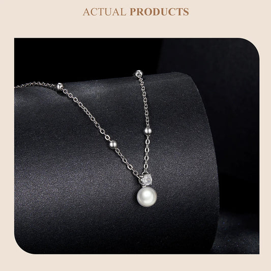 Shiny Moissanite Pearl Pendant Necklace For Women Wedding Party 925 Sterling Silver with White Gold Plating Jewelry