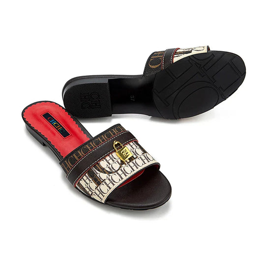 High Quality Metal Lock Monogram Print Women's Low Heeled Slippers Delicate and Versatile Women's Fashion Slippers