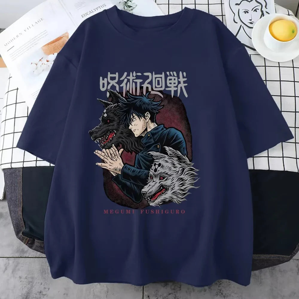 Fushiguro Megumi Printed T-shirt Men's Cool Street Loose T-shirt Summer Personalized Y2K Harajuku Shirt Men T Shirt One Piece