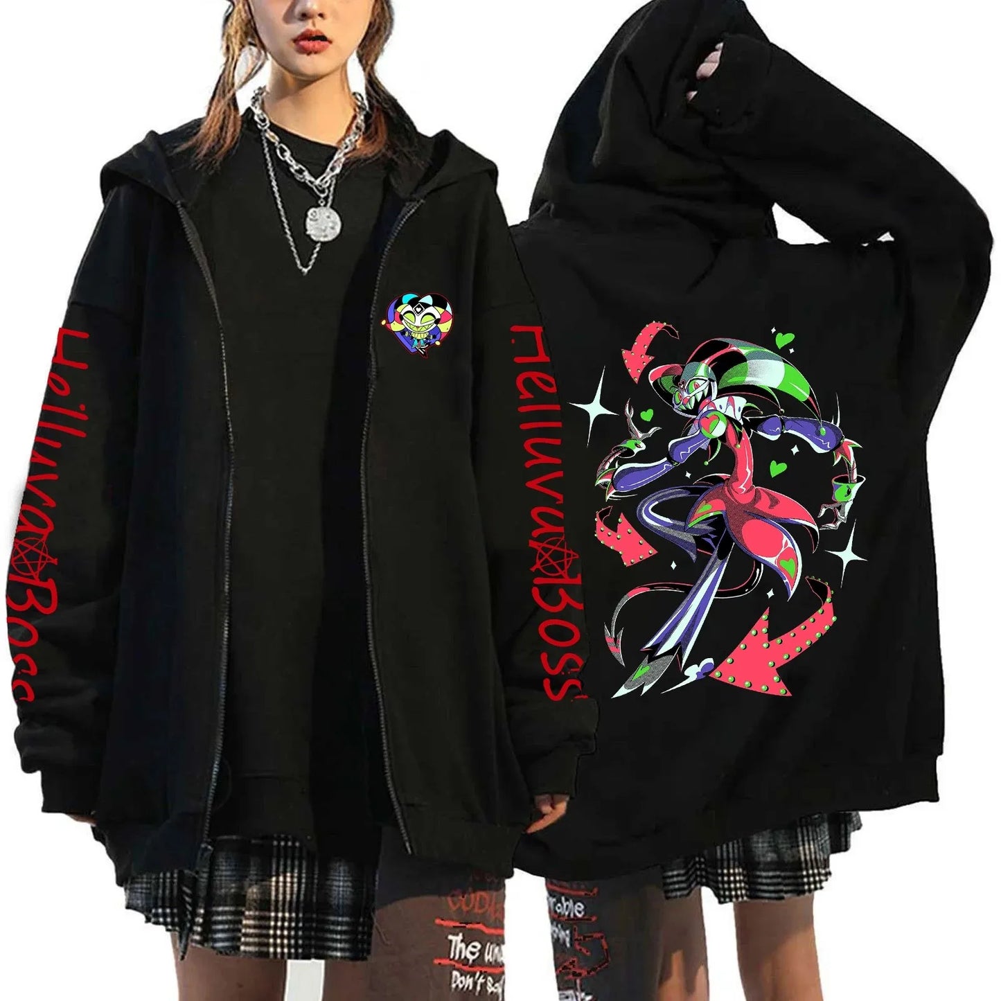 Helluva Boss Cartoon Printed Zipper Hoodies Harajuku Gothic Y2k Zip Up Hoodie Men Clothing Long Sleeve Fleece Casual Streetwear