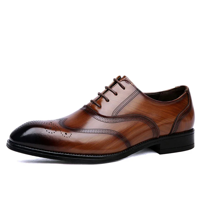 Luxury Brand Men's Glossy Leather Shoes Classic Brogue Shoes Lace Up Men's Office High-quality Business Shoes Big Size:38-48