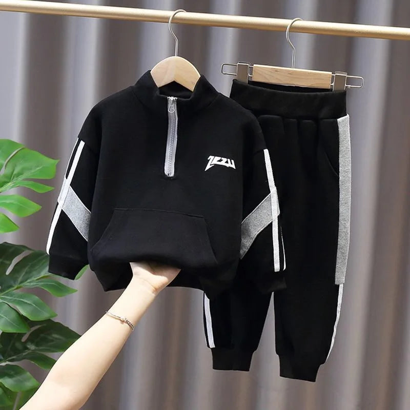 Spring Autumn Baby and Boys Half Zip Workout Sweatshirt+Sweatpant Set School Kids 2PCS Tracksuit Child Jogger Outfit 1-10Yr