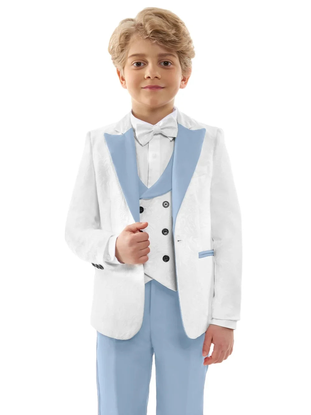 2026 New Boys Jacquard Suit Set 3 Pieces For Formal Occasion Stylish Elegant Satin Collar Kids Suits Wedding Ring Bearer Outfit