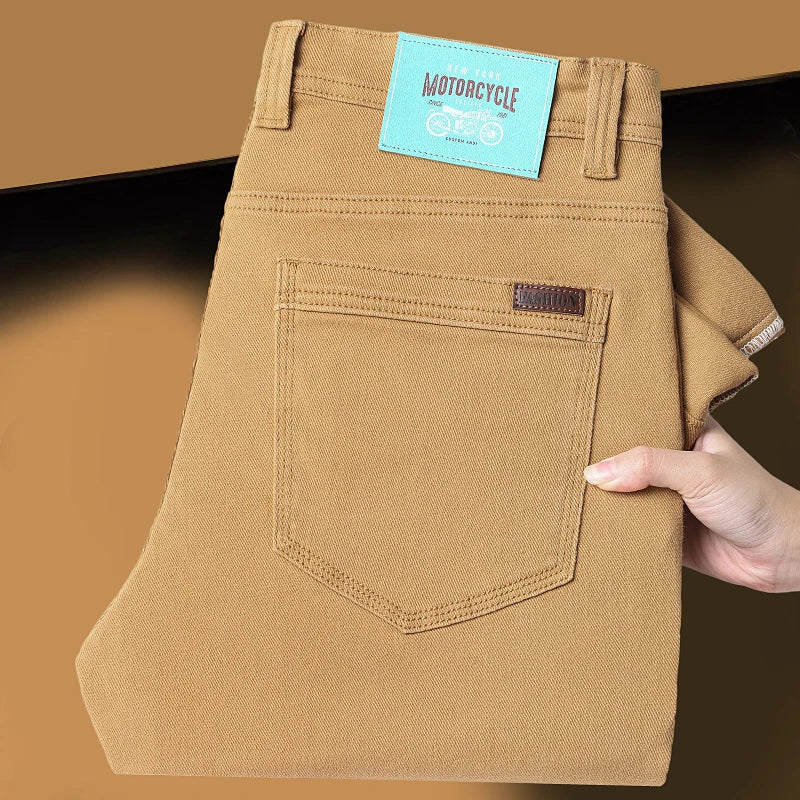 Classic Style 3 Colors Autumn Men's Slim Brown Jeans High Quality Business Casual High Stretch Denim Pants Male Brand Trousers