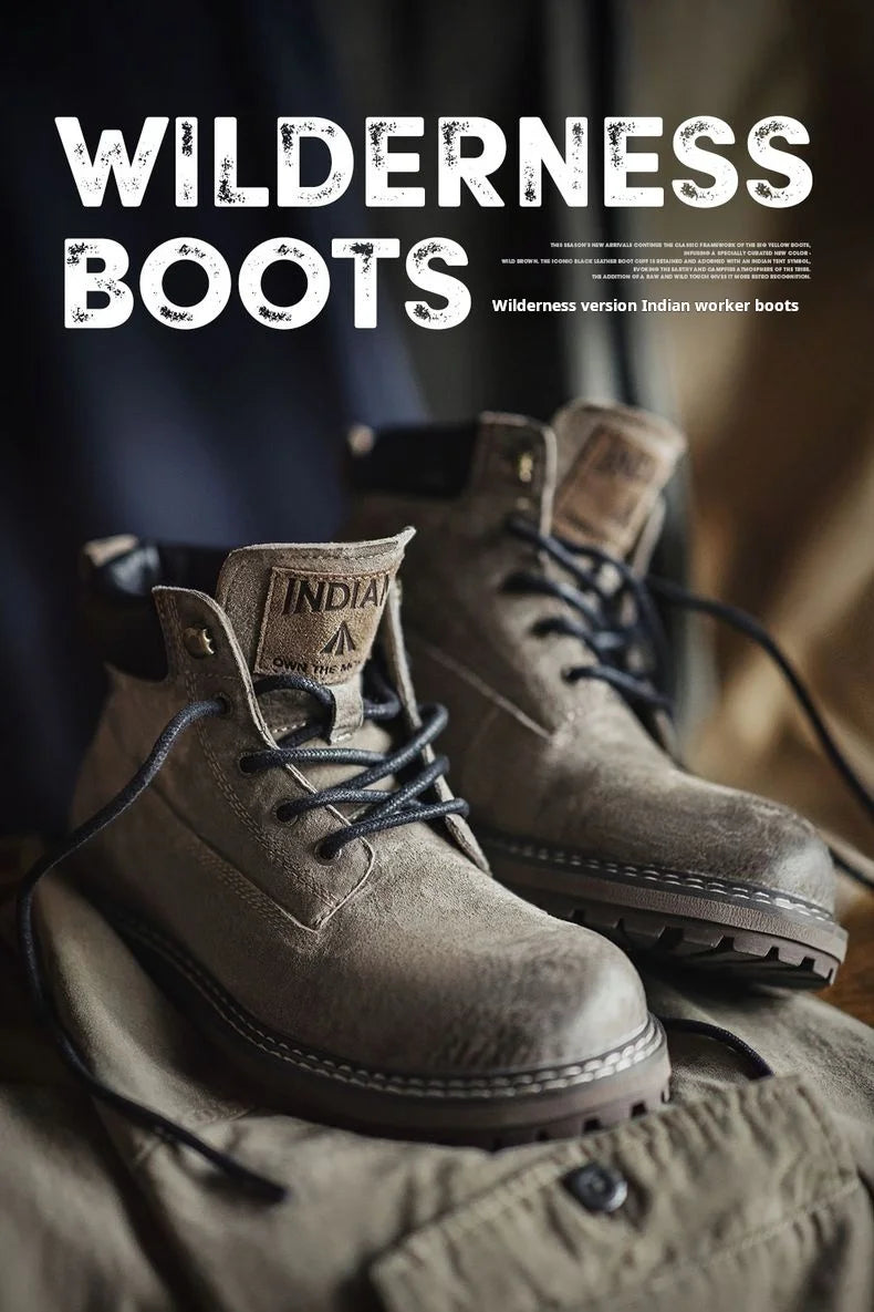 Maden Men's Retro Full Grain Pigskin High Top Work Boots Casual Lace-Up Desert Boots Genuine Leather Ankle Boots for Fall Winter