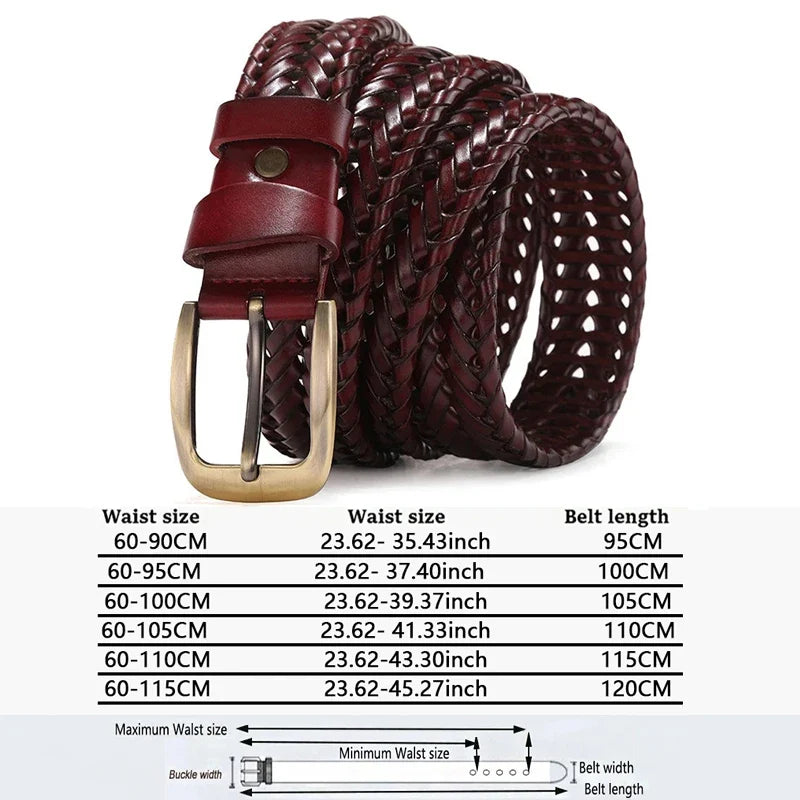 Men Genuine Leather Braided Belts Webbing High Quality Hand Vintage Belts for Men Gold Pin Buckle Casual for Jeans Strap HQ212